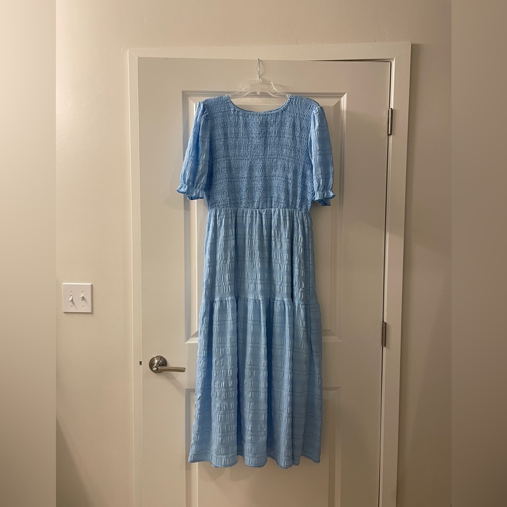 Blue, tiered, flowy dress